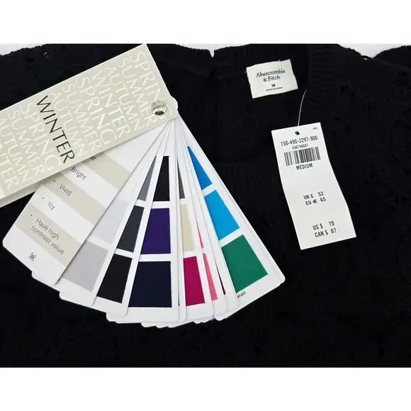 Abercrombie & Fitch Cropped Crochet Eyelet Knit Top – Black – Size Medium NWT - Picture 4 of 5